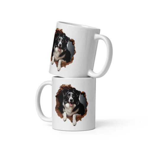 border collie breaking through mug