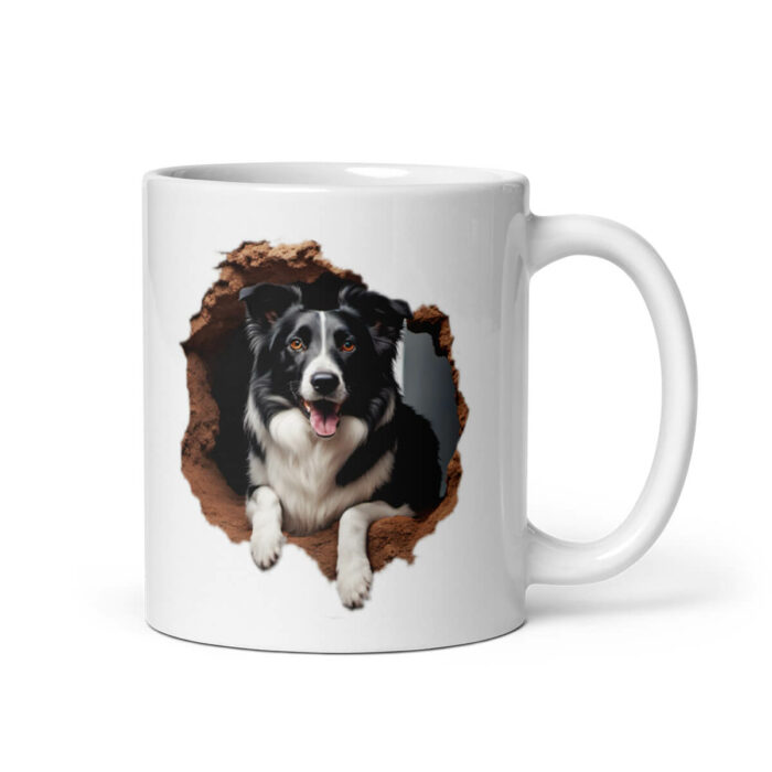 Border Collie breaking mug, handle right