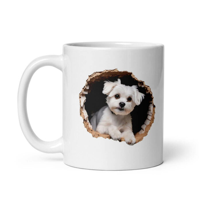 Maltese dog breaking mug, left handle