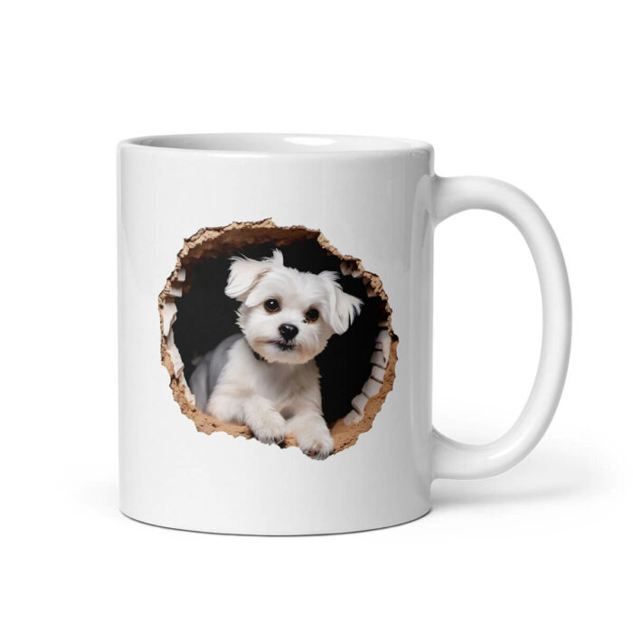 Maltese dog breaking mug, right handle