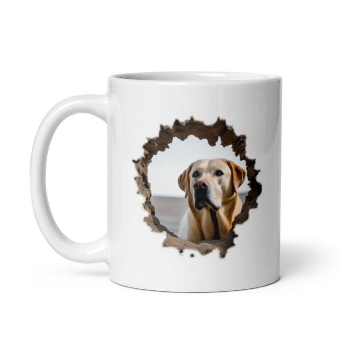 labrador breaking through mug