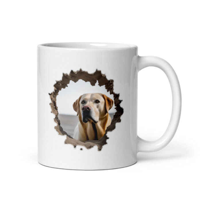 labrador breaking through mug