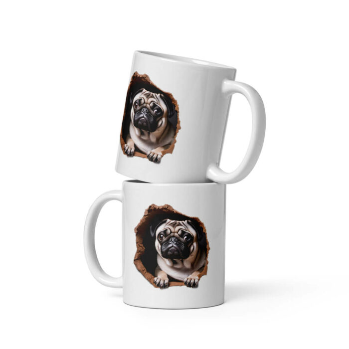 Pug breaking mug, stacked