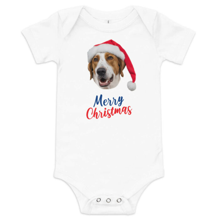 baby bodysuit - merry christmas - personalized pet head - white