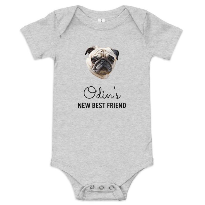 light gray baby bodysuit - dog my new best friend