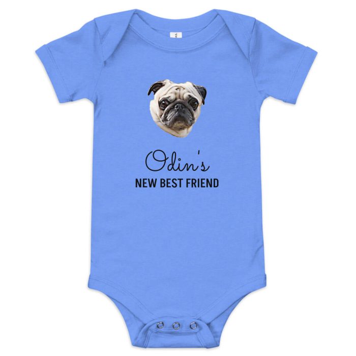 blue baby bodysuit - dog my new best friend