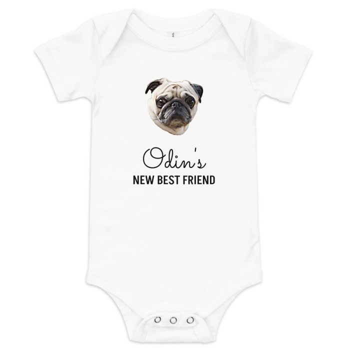 white baby bodysuit - dog my new best friend